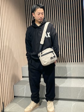 「ARMANI EXCHANGE（アルマーニエクスチェンジ）のアイテム（パーカー）」を使った、Y. SHOTAROさん（メンズ・163cm）の夏コーディネート