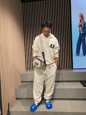 「ARMANI EXCHANGE（アルマーニエクスチェンジ）のアイテム（サンダル）」を使った、Y. SHOTAROさん（メンズ・163cm）の夏コーディネート