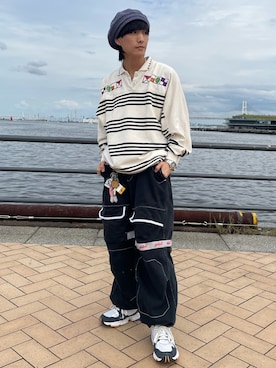 「アイテム（ハンチング/ベレー帽、ピンク系）」を使った、Rin⚡️さん（メンズ・165cm）の秋コーディネート