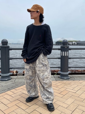 「NEW ERA（ニューエラ）の【NEW ERA】WM-01 ADJUSTABLE / 【ニューエラ】ドゴールキャップ　アジャスター付（キャップ、オレンジ系）」を使った、Rin⚡️さん（メンズ・165cm）の夏コーディネート