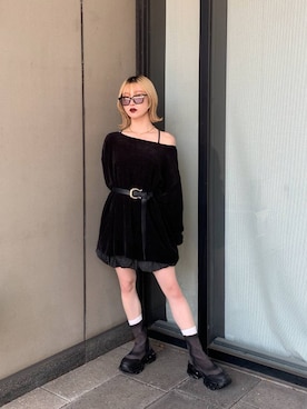 「ミニスカート」｜「アイテム（Tシャツ/カットソー、ブラック系）」を使った、yuki1gouさん（レディース・152cm）の夏コーディネート