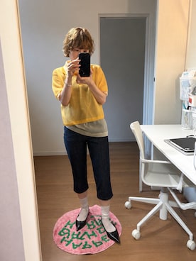 「MAISON SPECIAL（メゾンスペシャル）のアイテム（ポロシャツ、イエロー系）」を使った、ery928 さん（レディース・152cm）の夏コーディネート