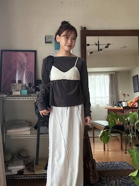 「JEANASIS（ジーナシス）のパネルコンビスウェットスカート/1017703（スカート、グレー系）」を使った、HARUさん（レディース・163cm）の夏コーディネート