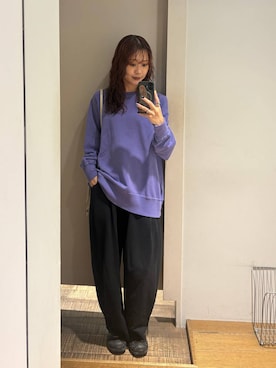 「JEANASIS（ジーナシス）のビンテージウラケBIGプルオーバー/1070424（スウェット、パープル系）」を使った、HARUさん（レディース・163cm）の秋コーディネート