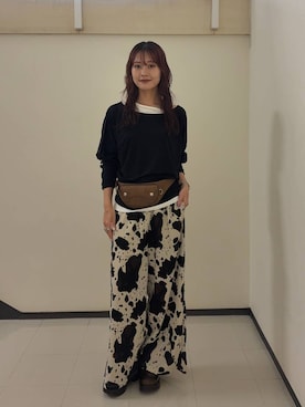 「JEANASIS（ジーナシス）のフェイクレザーポケットベルトBAG/1049645（ボディバッグ/ウエストポーチ、ブラウン系）」を使った、HARUさん（レディース・163cm）の夏コーディネート