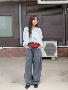 「JEANASIS（ジーナシス）のシャーリングローファー/645735（ローファー、ブラック系）」を使った、HARUさん（レディース・163cm）の春コーディネート