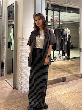 「JEANASIS（ジーナシス）のスムースカットBASIC NS/884420（Tシャツ/カットソー、ベージュ系）」を使った、HARUさん（レディース・163cm）の夏コーディネート