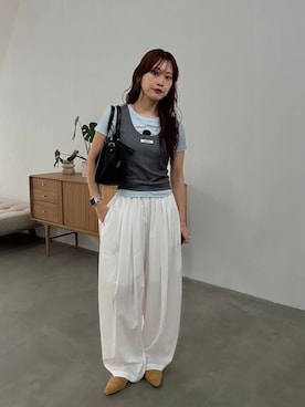「JEANASIS（ジーナシス）のウエスタンポインテッドミュール/643527（パンプス、ベージュ系）」を使った、HARUさん（レディース・163cm）の春コーディネート