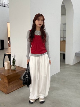 「JEANASIS（ジーナシス）のセミシアーリブヘンリー LS/326122（Tシャツ/カットソー、グレー系）」を使った、HARUさん（レディース・163cm）の春コーディネート