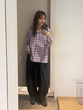 「JEANASIS（ジーナシス）のアソートチェックシャツLS/1054891（シャツ/ブラウス、ピンク系）」を使った、HARUさん（レディース・163cm）の夏コーディネート