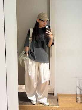 「JEANASIS（ジーナシス）のアソートロゴキャップ/660043（キャップ、ベージュ系）」を使った、HARUさん（レディース・163cm）の春コーディネート