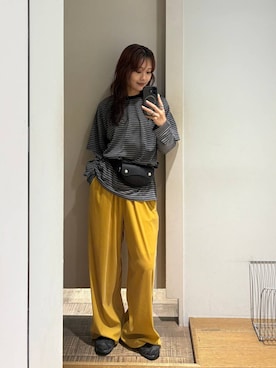 「JEANASIS（ジーナシス）のベロアイージーパンツ/1047062（その他パンツ、イエロー系）」を使った、HARUさん（レディース・163cm）の夏コーディネート