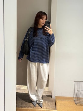 「JEANASIS（ジーナシス）のアイレットムーンショルダー/1049638（ショルダーバッグ、ブラック系）」を使った、HARUさん（レディース・163cm）の夏コーディネート