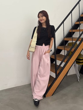 「JEANASIS（ジーナシス）のレースアップポインテッドミュール/657166（パンプス、ブラック系）」を使った、HARUさん（レディース・163cm）の春コーディネート