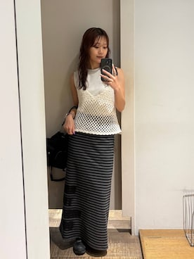 「JEANASIS（ジーナシス）のチェーンハンドルキンチャクBAG/1023355（ショルダーバッグ、ブラック系）」を使った、HARUさん（レディース・163cm）の夏コーディネート