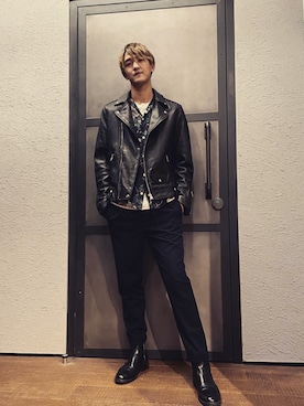 「ALLSAINTS（オールセインツ）のアイテム（ライダースジャケット）」を使った、omiyaaaaaさん（メンズ・180cm）の秋コーディネート