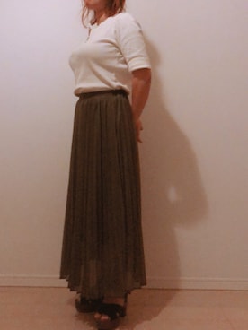 「SHEL’TTER（シェルター）のアイテム（スカート、ブラウン系）」を使った、シロツメクサさん（レディース・155cm）の夏コーディネート