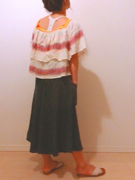 「BINDU（ビンドゥー）のアイテム（トップス）」を使った、シロツメクサさん（レディース・155cm）の夏コーディネート