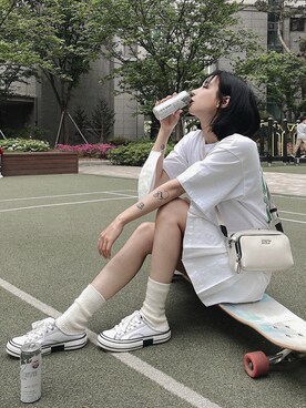 「キャンバスシューズ」｜23.65さん（レディース・160cm）の夏コーディネート