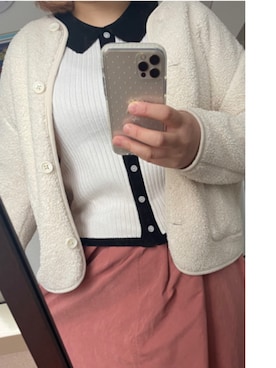 「UNIQLO（ユニクロ）のフリースノーカラージャケット（長袖）（その他アウター）」を使った、ayuさん（レディース・164cm）の冬コーディネート