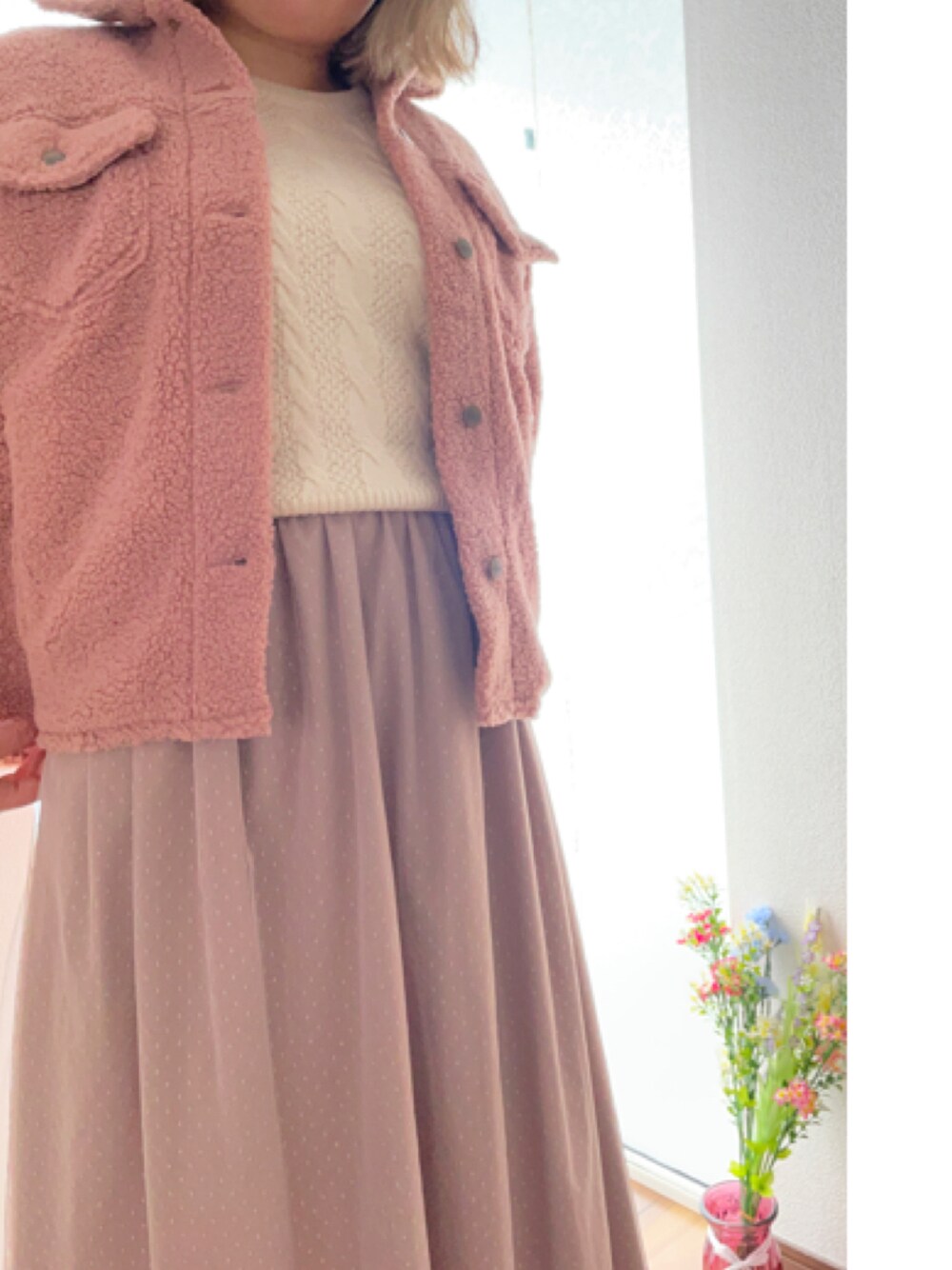 「Areeamのアイテム（ニット/セーター、ホワイト系）」を使った、ayuさん（レディース・164cm）の冬コーディネートの1枚目の写真