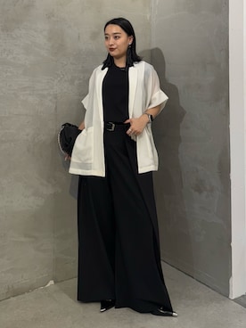 「Lui's（ルイス）のメッシュ半袖スリットジャケット（テーラードジャケット、ホワイト系）」を使った、miuさん（レディース・158cm）の春コーディネート