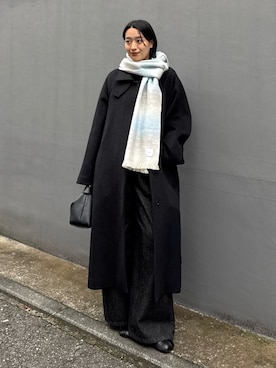 「Lui's（ルイス）のタックワイドデニム（デニムパンツ）」を使った、miuさん（レディース・158cm）の秋コーディネート