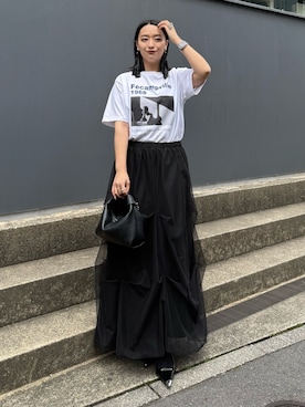 「Lui's（ルイス）のUVカット / 接触冷感フォトT（Tシャツ/カットソー、ホワイト系）」を使った、miuさん（レディース・158cm）の春コーディネート