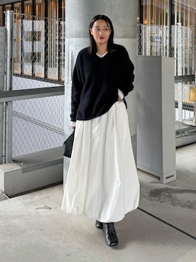 「アイテム（トートバッグ、ブラック系）」を使った、miuさん（レディース・158cm）の秋コーディネート