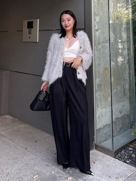 「モノトーンスタイル」｜「アイテム（アクセサリー）」を使った、miuさん（レディース・158cm）の秋コーディネート