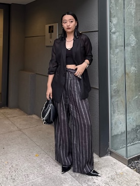 「Lui's（ルイス）のシアーダブルジャケット（テーラードジャケット、ブラック系）」を使った、miuさん（レディース・158cm）の春コーディネート