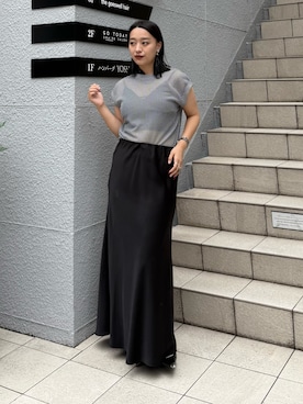 「Lui's（ルイス）のバイカラーメッシュノースリーブプルオーバー（Tシャツ/カットソー、ブラック系）」を使った、miuさん（レディース・158cm）の夏コーディネート