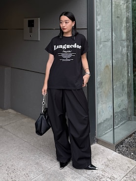 「Lui's（ルイス）のUVカット / 接触冷感ロゴT（Tシャツ/カットソー、ブラック系）」を使った、miuさん（レディース・158cm）の春コーディネート