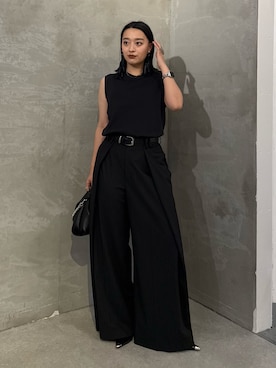 「Lui's（ルイス）の裾切替ノースリーブトップス（Tシャツ/カットソー、ブラック系）」を使った、miuさん（レディース・158cm）の春コーディネート