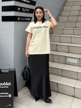 「Lui's（ルイス）のUVカット / 接触冷感ロゴT（Tシャツ/カットソー、イエロー系）」を使った、miuさん（レディース・158cm）の春コーディネート