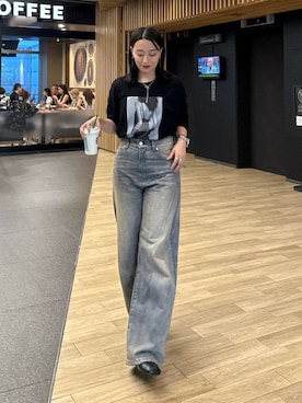 「Lui's（ルイス）のシースループリントL/Sカットソー（Tシャツ/カットソー）」を使った、miuさん（レディース・158cm）の夏コーディネート