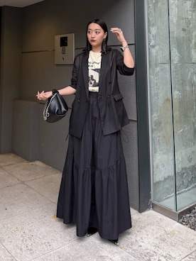 「Lui's（ルイス）のシアーダブルジャケット（テーラードジャケット、ブラック系）」を使った、miuさん（レディース・158cm）の春コーディネート