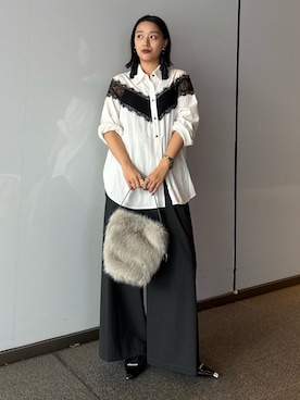 「Lui's（ルイス）のフロントレース切替デザインシャツ（シャツ/ブラウス、ホワイト系）」を使った、miuさん（レディース・158cm）の夏コーディネート