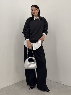 「スラックスパンツ」｜「アイテム（スウェット）」を使った、miuさん（レディース・158cm）の秋コーディネート