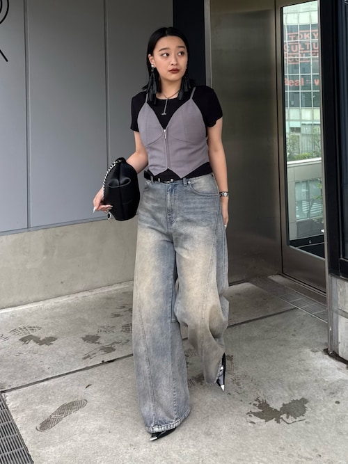 切替デザインワイドデニムパンツ（デニムパンツ）｜Lui's（ルイス）の