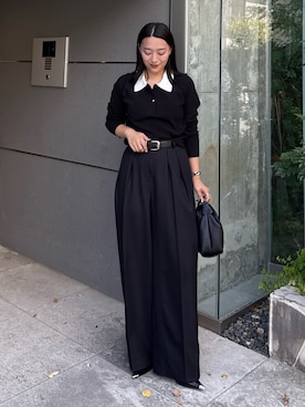 「黒コーデ」｜「アイテム（バッグ）」を使った、miuさん（レディース・158cm）の秋コーディネート
