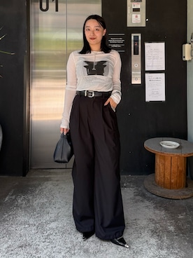 「Lui's（ルイス）のシースループリントL/Sカットソー（Tシャツ/カットソー）」を使った、miuさん（レディース・158cm）の夏コーディネート