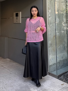 「透かし編みニット」｜miuさん（レディース・158cm）の秋コーディネート