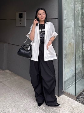 「Lui's（ルイス）のメッシュ半袖スリットジャケット（テーラードジャケット、ホワイト系）」を使った、miuさん（レディース・158cm）の春コーディネート