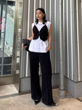 「Lui's（ルイス）の裾切替ノースリーブトップス（Tシャツ/カットソー、ホワイト系）」を使った、miuさん（レディース・158cm）の春コーディネート
