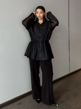 「Lui's（ルイス）のシアーUVカットパーカー（パーカー、ブラック系）」を使った、miuさん（レディース・158cm）の春コーディネート