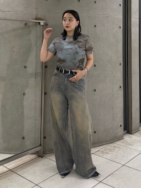 「Lui's（ルイス）のプリーツシアートップス（Tシャツ/カットソー、ブルー系）」を使った、miuさん（レディース・158cm）の夏コーディネート