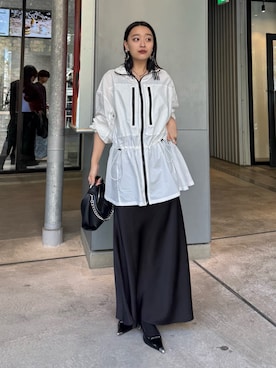 「Lui's（ルイス）のシアーUVカットパーカー（パーカー、ホワイト系）」を使った、miuさん（レディース・158cm）の春コーディネート
