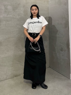 「Lui's（ルイス）のUVカット / 接触冷感ロゴT（Tシャツ/カットソー、ホワイト系）」を使った、miuさん（レディース・158cm）の春コーディネート