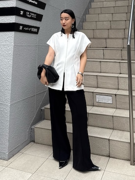 「Lui's（ルイス）のウエストシェイプZIPトップス（Tシャツ/カットソー、ホワイト系）」を使った、miuさん（レディース・158cm）の春コーディネート